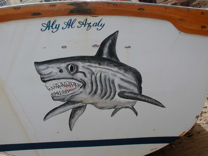 Painting on a fishing boat, Alexandria  