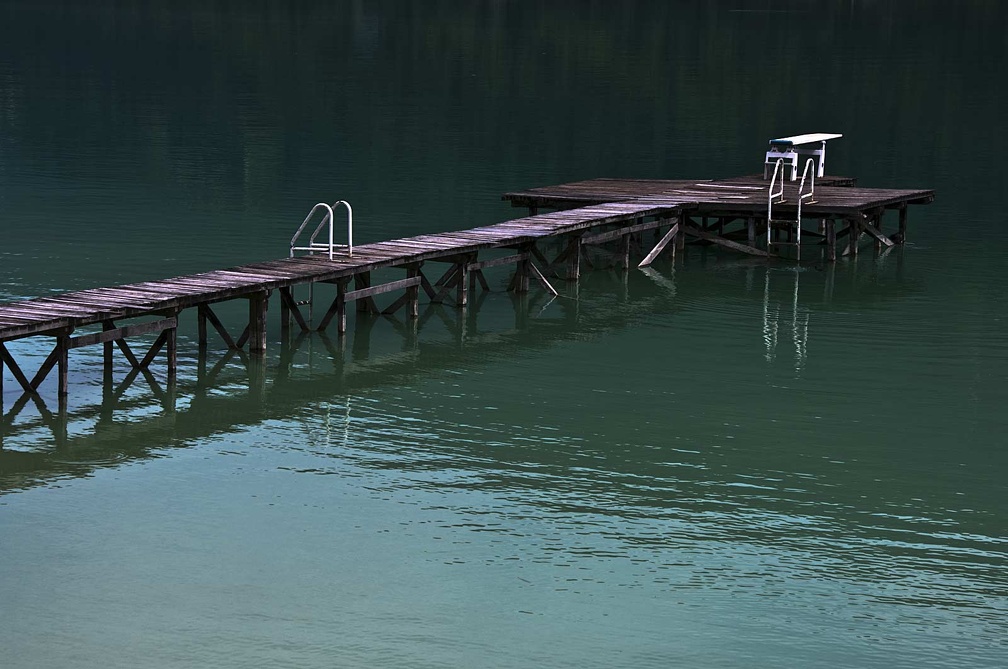 Wood pontoon. Lac d'Aiguebelette. Savoy  