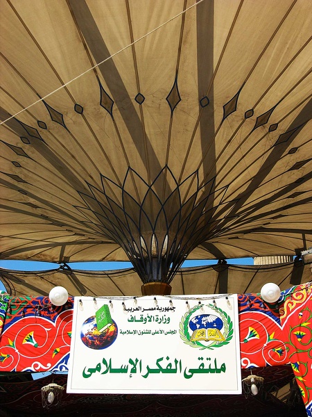 Parasols en forme de fleur de lotus. Mosquée el Hussein, Le Caire